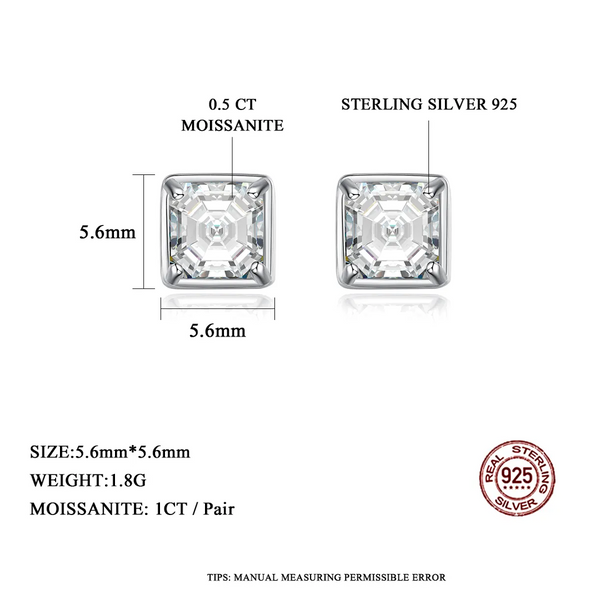 Platonic 1 ct Radiant Asscher Moissanite Stud Earrings; GRA Certified; D VVS1
