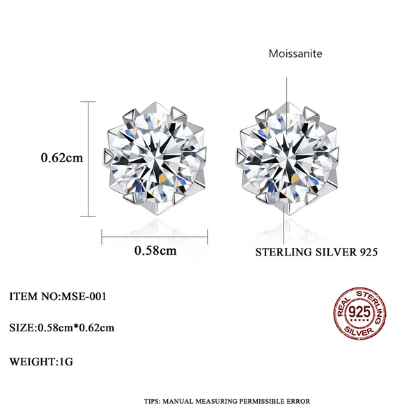 Platonic 0.5 ct Starburst Spark Moissanite Stud Earrings for Men - Single Piece