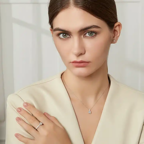Platonic 1.2 ct Radiant Royale Asscher Cut Silver Moissanite Pendant with Free Chain; GRA Certified