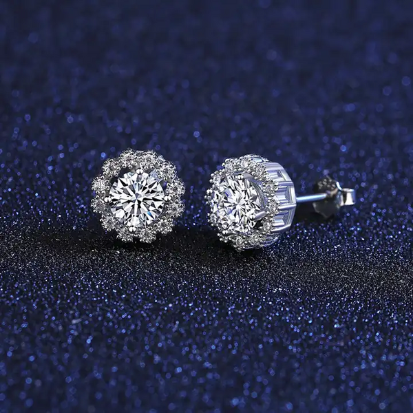Platonic 1 ct Frosted Halo Moissanite Stud Earrings