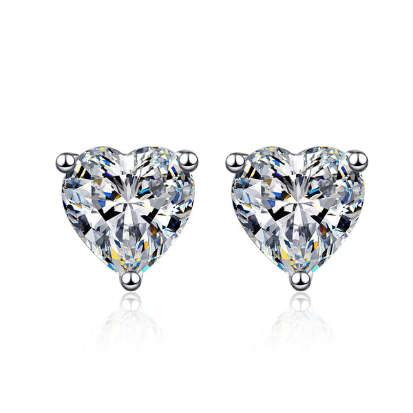 Platonic 2 ct Heart Spark Moissanite Stud Earrings D/VVS1; Sterling Silver; GRA Certified