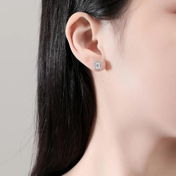 Platonic 1.2 ct Emerald Cut Moissanite Halo Studs