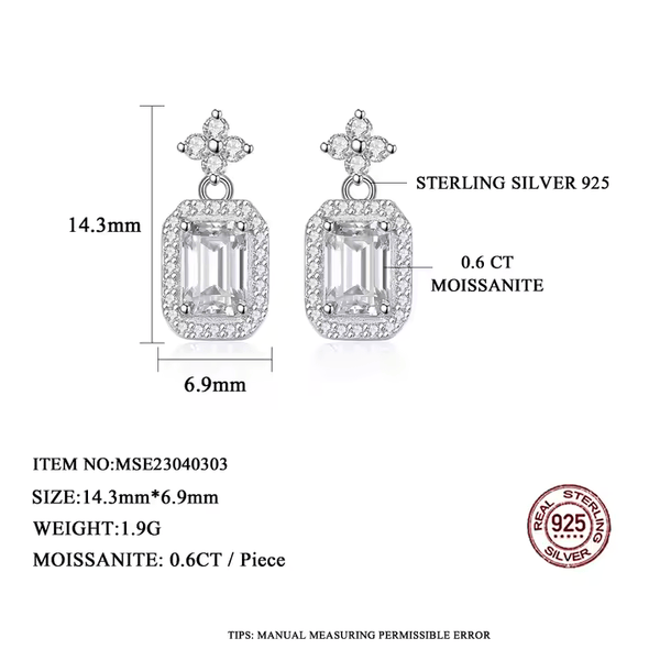 Platonic 1.2 ct Classic Emerald Moissanite Stud Earrings