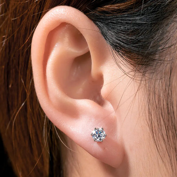 Platonic 18 K Gold Plated Round Moissanite Stud Earrings; 1 ct / pair
