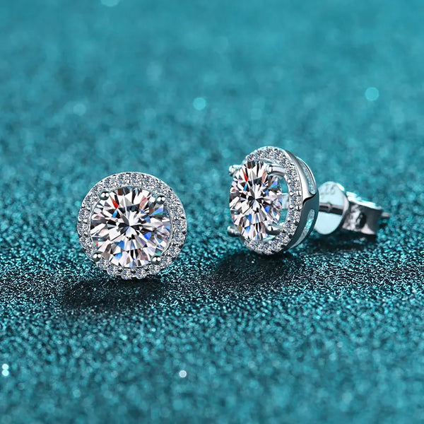 Platonic Halo Bliss Solitaire Moissanite Pendant and Studs