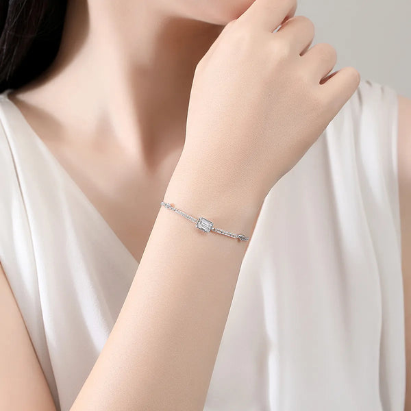 Platonic1 ct Emerald Cut 925 Sterling Silver Moissanite Adjustable Bracelet