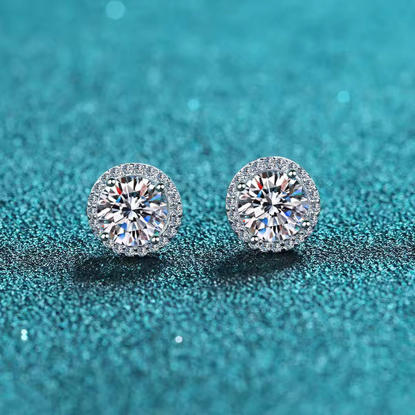 Platonic Halo Bliss Solitaire Moissanite Pendant and Studs