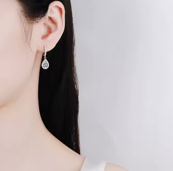 Platonic 2 ct GRA certified Pear Shaped Moissanite 925 Sterling Silver Stud Earrings