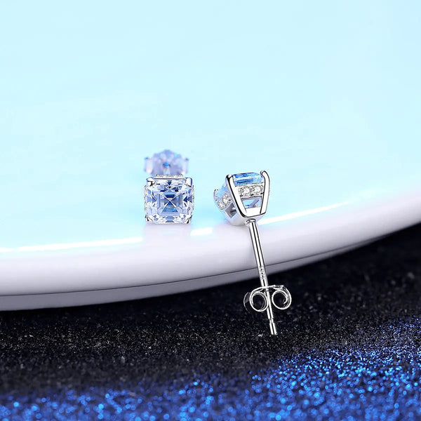 Platonic GRA Certified Radiant Royale Asscher Cut Silver Moissanite Pendant Set