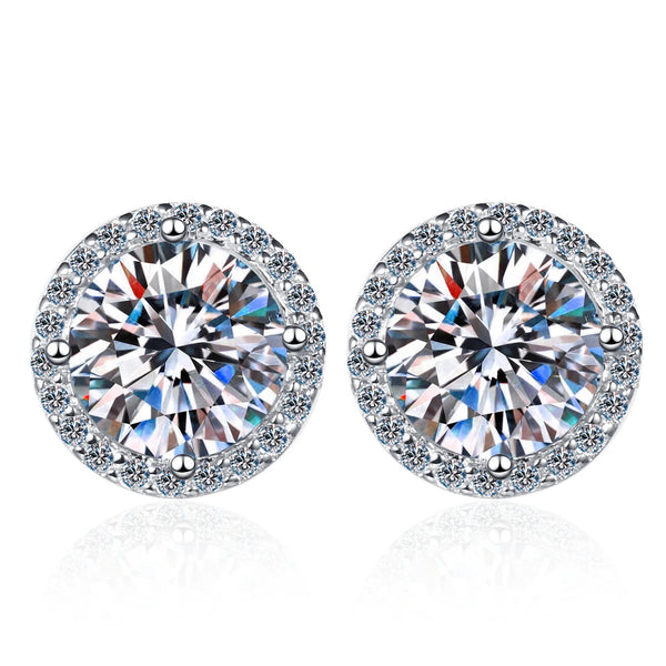 Platonic 1 - 4 ct Halo Bliss Solitaire Studs Moissanite Earrings