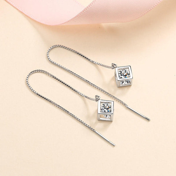 Platonic 2 ct / pair Twilight Glimmers Moissanite Threader Earrings; GRA Certified; D VVS1