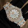 Platonic VVS SYNDICATE Regalia luxury wristwatch with rose gold thorn bezel and diamond-encrusted dial and bracelet.