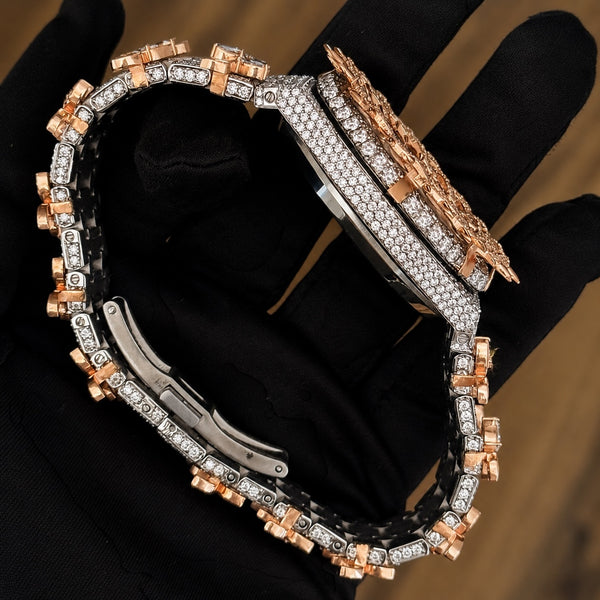Platonic VVS Syndicate Regalia luxury watch with rose gold accents, diamond-encrusted bezel, and thorn-inspired design.