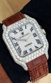 Aurevian Luxury Moissanite Automatic Watch – Iced-Out Diamond Case with Premium Brown Leather Strap
