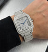 AUREVIAN Santos Bust Down - Fully Iced Out Automatic Watch | Silver Roman Dial with Date