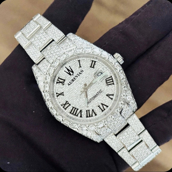 AUREVIAN Luxury Iced-Out Moissanite Automatic Watch – VVS1 D Color