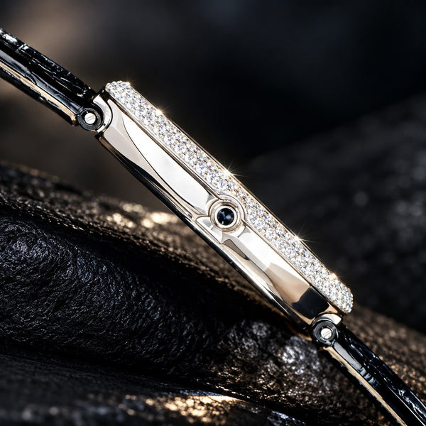 AUREVIAN Oval Pavé Diamond Watch — VVS1 D Color Moissanite | Black Crocodile Leather Strap | Luxury Edition