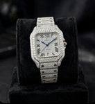 AUREVIAN Santos Bust Down - Fully Iced Out Automatic Watch | Silver Roman Dial with Date