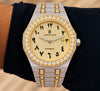 AUREVIAN Luxury Fully Iced-Out Automatic Men’s Watch – Gold & Silver Moissanite Finish