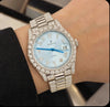 AUREVIAN Luxury Silver Moissanite Diamond Watch – Ice Blue Dial, Automatic Movement & Bust Down Design