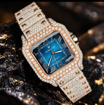 Aurevian Luxury Iced-Out Blue Dial Automatic Watch | VVS1 D Color Moissanite | Rose Gold Finish