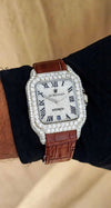 Aurevian Luxury Moissanite Automatic Watch – Iced-Out Diamond Case with Premium Brown Leather Strap