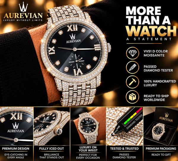 AUREVIAN Fully Iced-Out VVS1 D Color Moissanite Luxury Automatic Watch