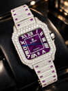 AUREVIAN Bustdown Automatic Men's Watch - Fully Iced Out Moissanite Purple Dial Handmade Luxury Watch