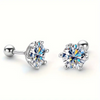 Platonic 0.5 - 1 ct Single Piece Round Radiant Sterling Silver Moissanite Stud Earrings for Men; GRA Certified; D VVS1; Screw Back