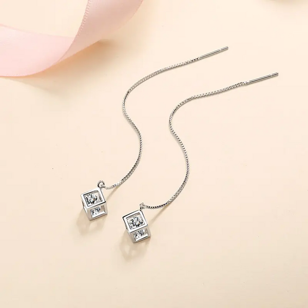 Platonic 2 ct / pair Twilight Glimmers Moissanite Threader Earrings; GRA Certified; D VVS1