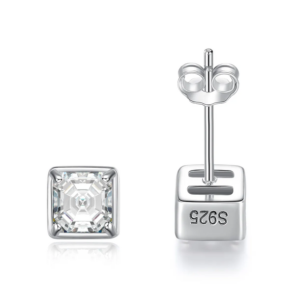 Platonic 1 ct Radiant Asscher Moissanite Stud Earrings; GRA Certified; D VVS1
