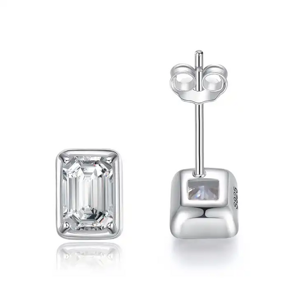 Platonic Crystal Clear Confidence Emerald Cut Moissanite Studs and Pendant