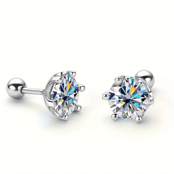 Platonic 1 - 4 ct/pair Round Radiant Sterling Silver Moissanite Stud Earrings; GRA Certified