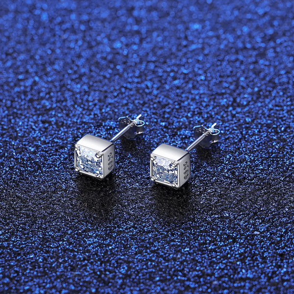 Platonic 1 ct Radiant Asscher Moissanite Stud Earrings; GRA Certified; D VVS1