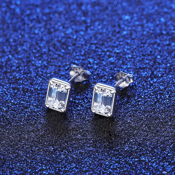 Platonic 1.2 ct Crystal Clear Confidence Emerald Cut Moissanite Studs