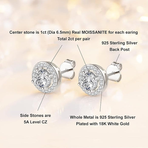 Platonic 0.5 - 1 ct Eclipse Moissanite Halo Stud Earring - Single Piece