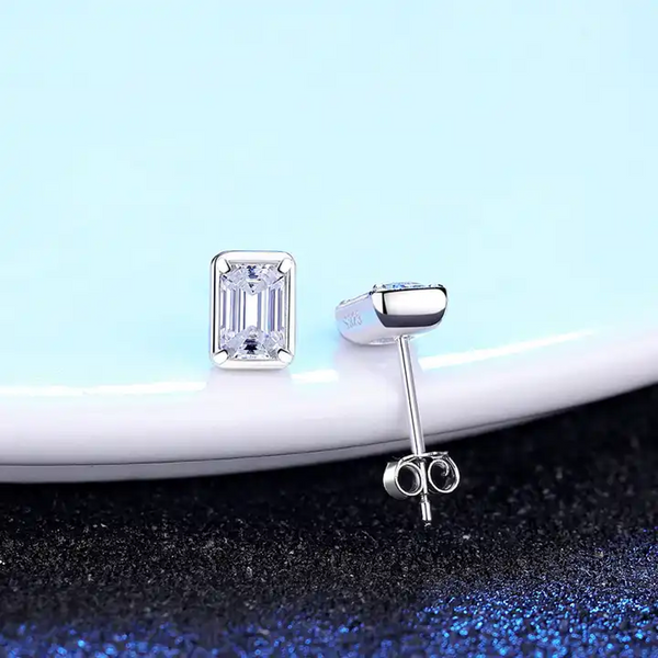 Platonic Crystal Clear Confidence Emerald Cut Moissanite Studs and Pendant