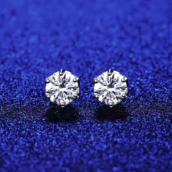 Platonic 0.5 - 1 ct Hexagonal Moissanite Stud Earrings for Men - Single Piece
