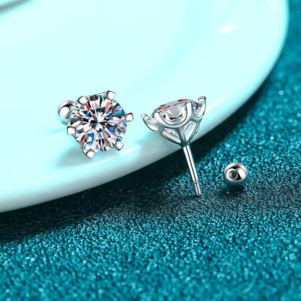 Platonic 1 - 4 ct/pair Round Radiant Sterling Silver Moissanite Stud Earrings; GRA Certified