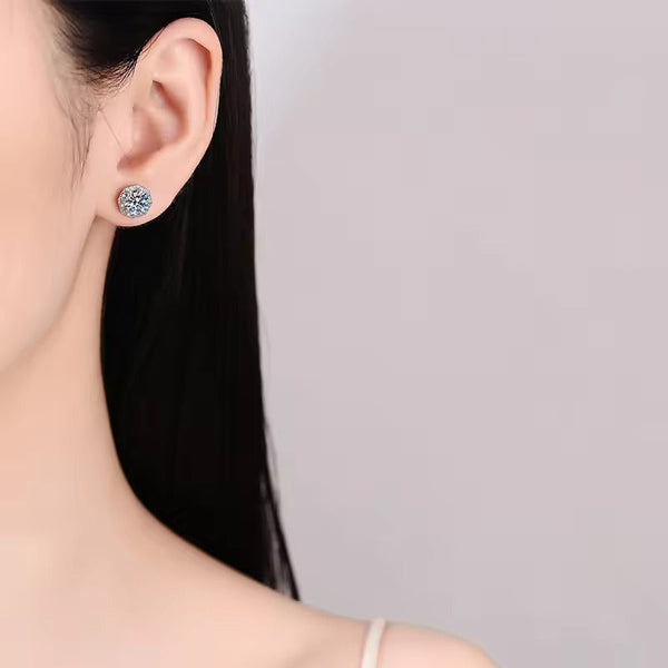 Platonic 2 ct Glimmer Guard Moissanite Stud Earrings D/VVS1