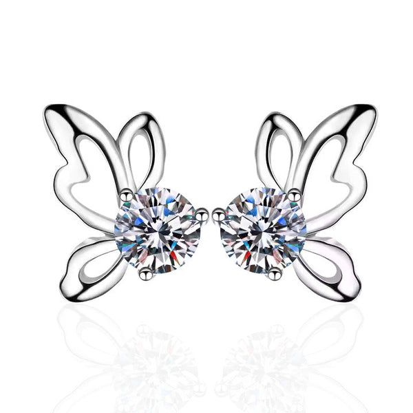 Platonic 1 ct / pair Butterfly Moissanite Earrings GRA Certified D VVS1; Round Cut; Sterling Silver