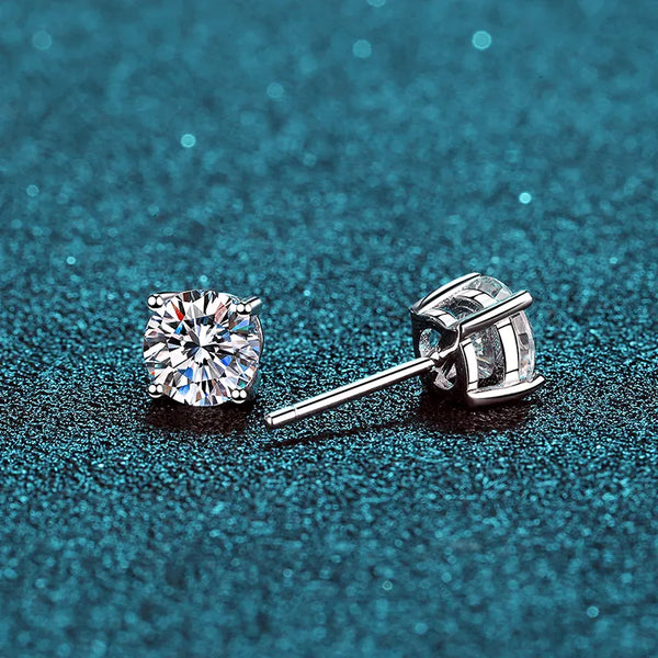 Platonic 1 - 4 ct / pair Sparkle Whirl Solitaire Stud Moissanite Earrings; Sterling Silver; GRA Certified; D VVS1