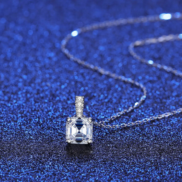 Platonic GRA Certified Radiant Royale Asscher Cut Silver Moissanite Pendant Set