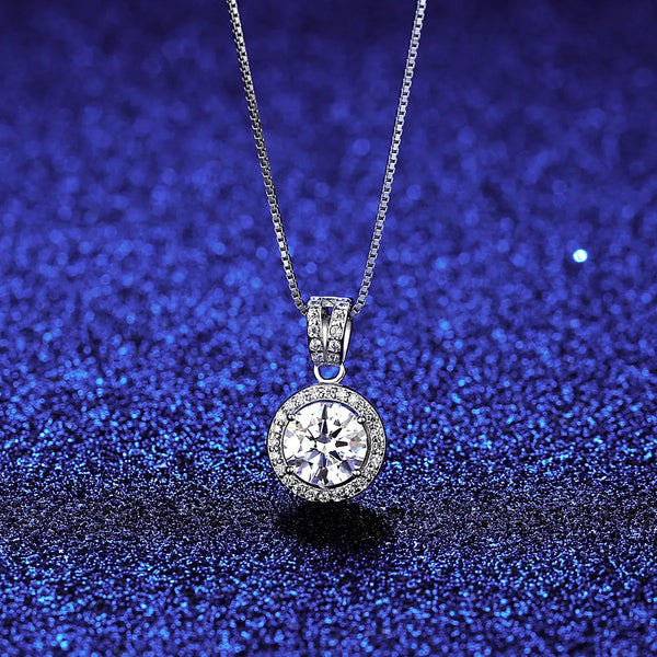 Platonic Halo Bliss Solitaire Moissanite Pendant and Studs