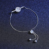 Platonic 1 ct Flower Pattern 925 Sterling Silver Adjustable Round Moissanite Bracelet