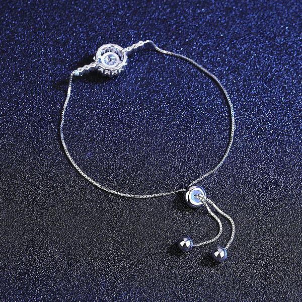 Platonic 1 ct Flower Pattern 925 Sterling Silver Adjustable Round Moissanite Bracelet