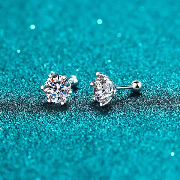 Platonic 1 - 4 ct Round Radiant Moissanite Stud Earrings