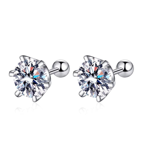 Platonic 1 - 4 ct/pair Round Radiant Sterling Silver Moissanite Stud Earrings; GRA Certified