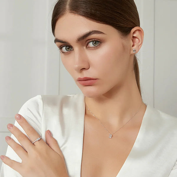 Platonic 1 ct RadiantEdge Moissanite Necklace; Sterling Silver Glow; D VVS1