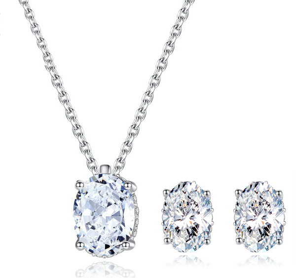 Platonic GRA Certified Sparkle Oval Cut Silver 1.2 ct Moissanite Pendant Set with 1 ct Earrings